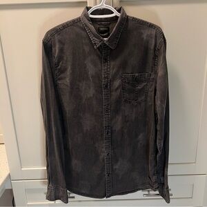 BUFFALO by David Bitton Black Grey Denim Slim Stretch Long Sleeve Shirt Size Med